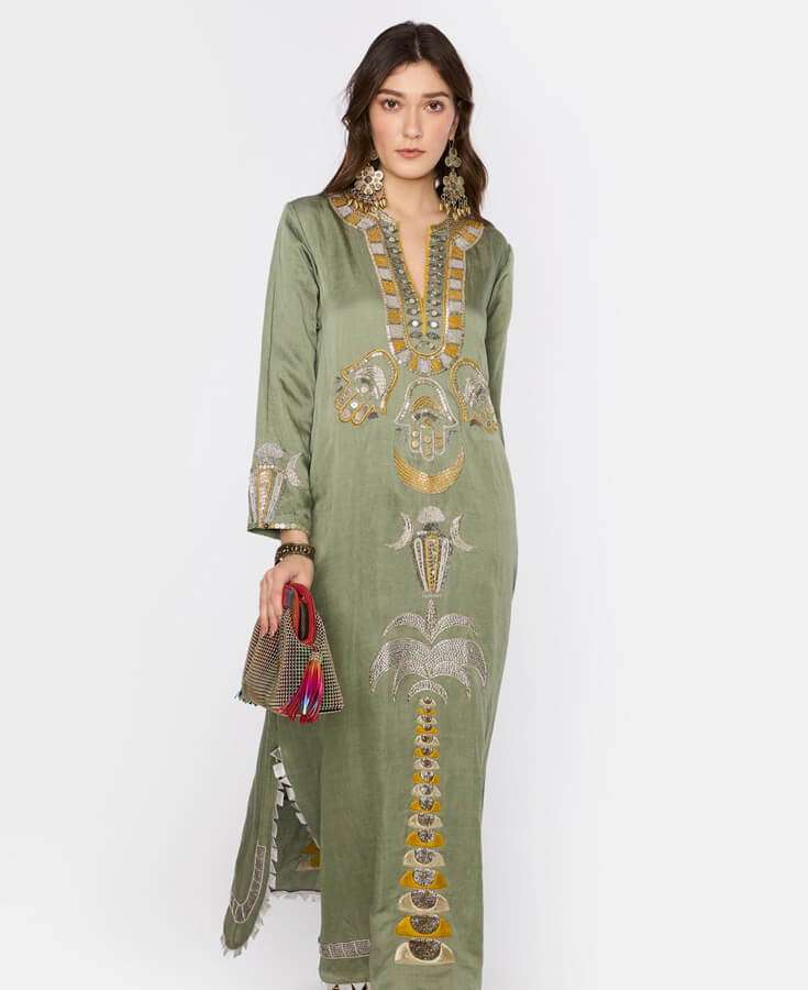 Chanderi, Silk, Pleated, Gota, Embroidery