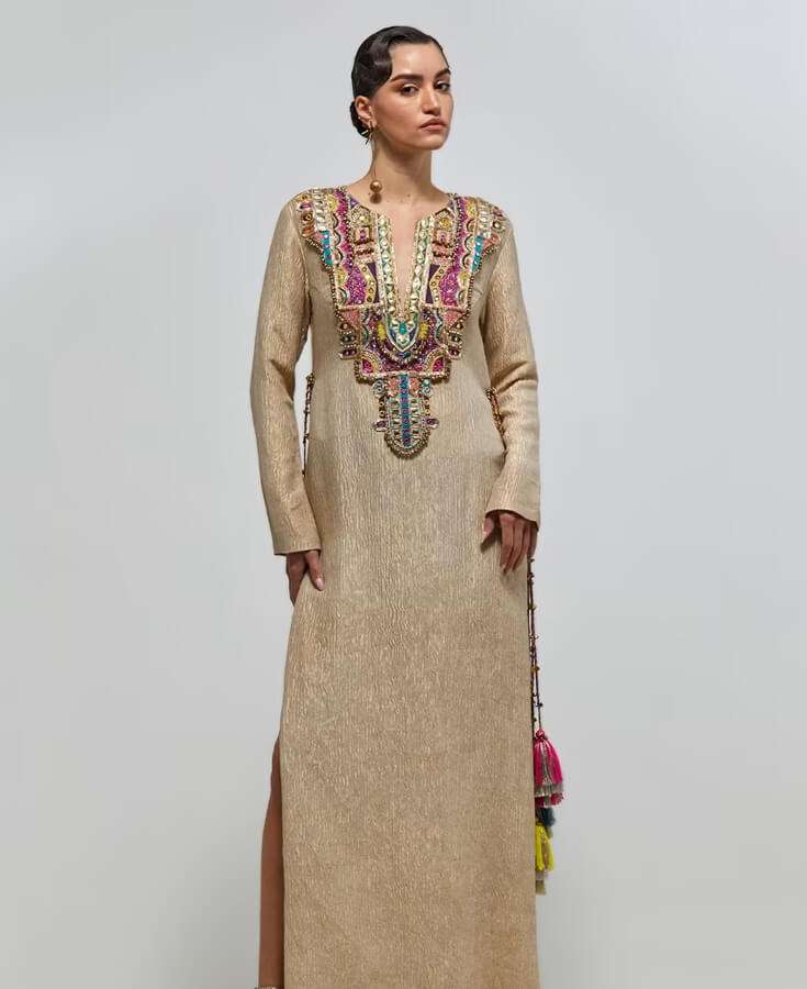 Chanderi, Silk, Pleated, Gota, Embroidery