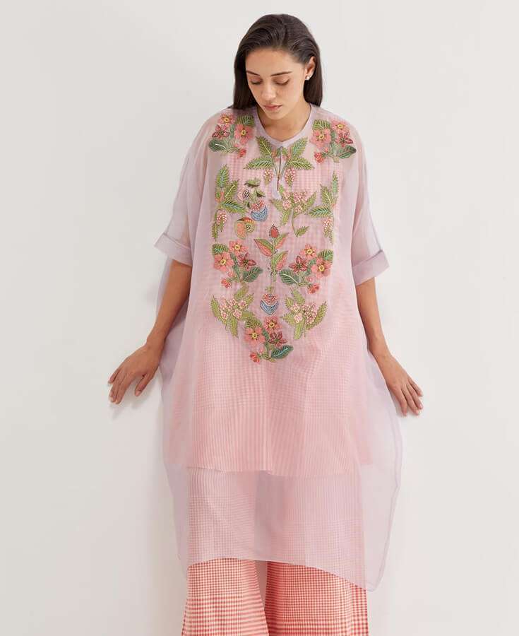 Chanderi, Silk, Pleated, Gota, Embroidery