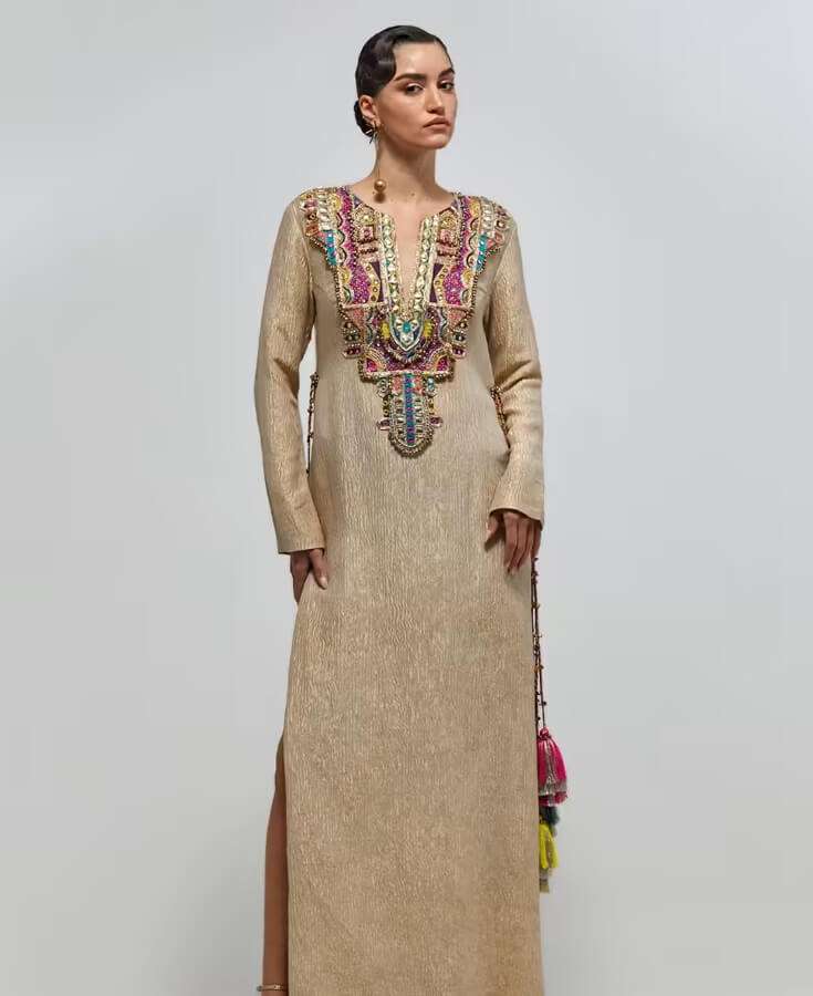 Chanderi, Silk, Pleated, Gota, Embroidery