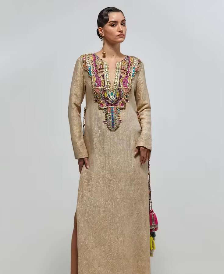 Chanderi, Silk, Pleated, Gota, Embroidery