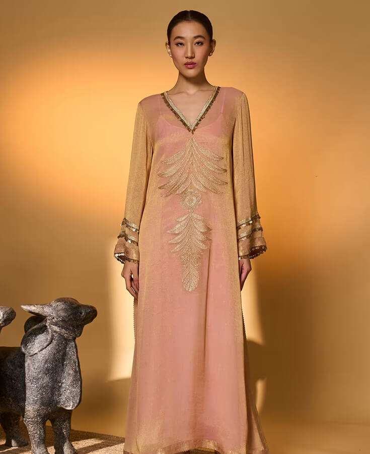 Chanderi, Silk, Pleated, Gota, Embroidery