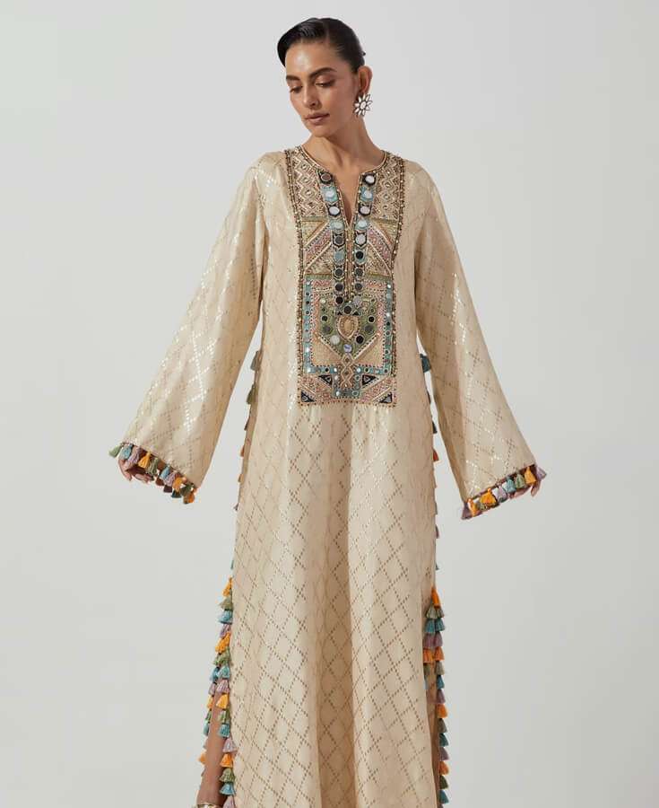 Chanderi, Silk, Pleated, Gota, Embroidery
